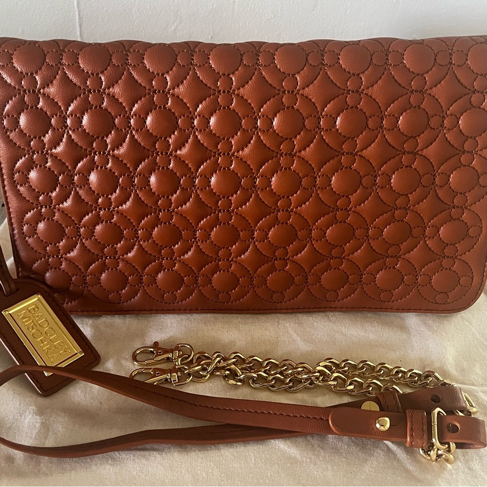 Chic Brown Quilted Clutch with Gold Accents